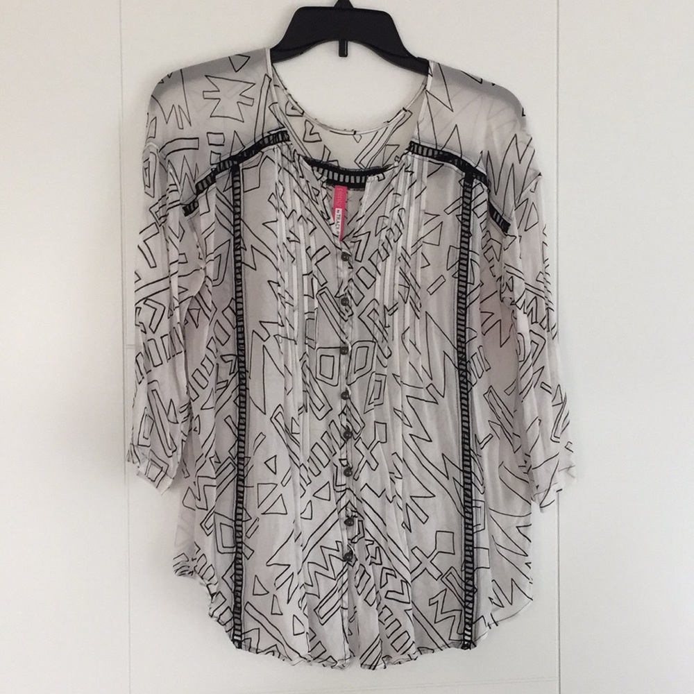Plenty by Tracy Reese Black White Geometric Blouse